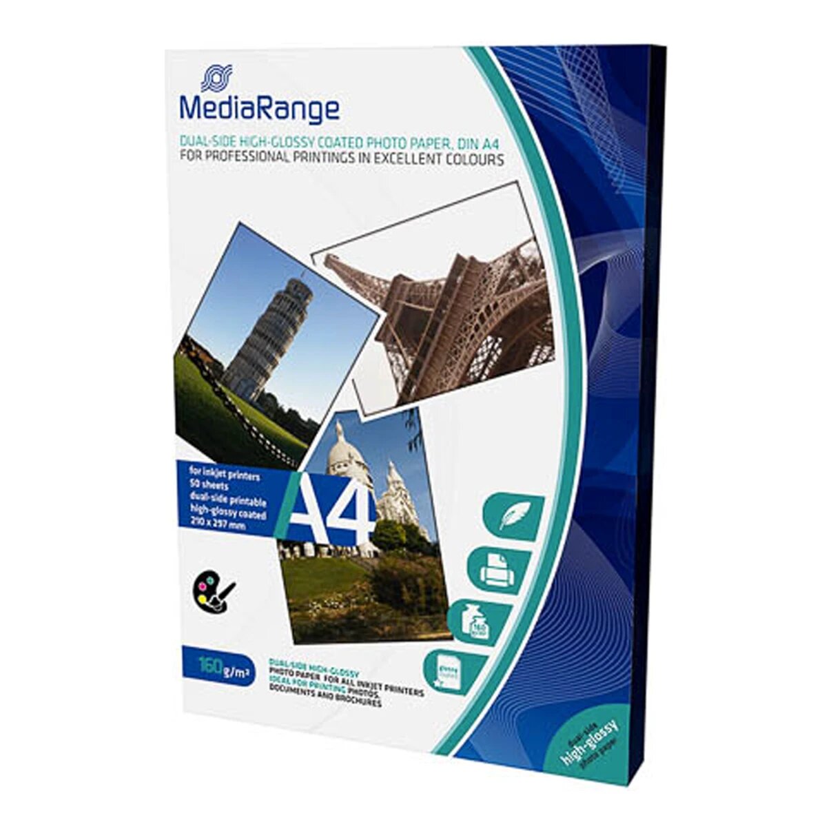 MediaRange dubbelzijdig hoogglans A4 (210x297mm) inkjet fotopapier 50 vellen 160 gr/m²