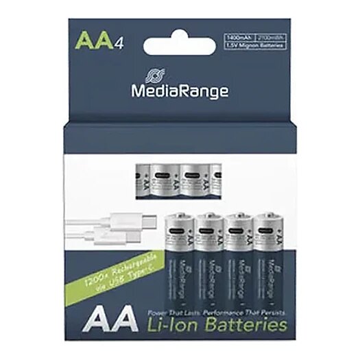 MediaRange USB-C oplaadbare AA batterijen 4-pack (1400 mAh)