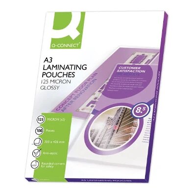 Q-connect glanzende A3 lamineerhoezen, 2 x 125 micron (100 stuks)