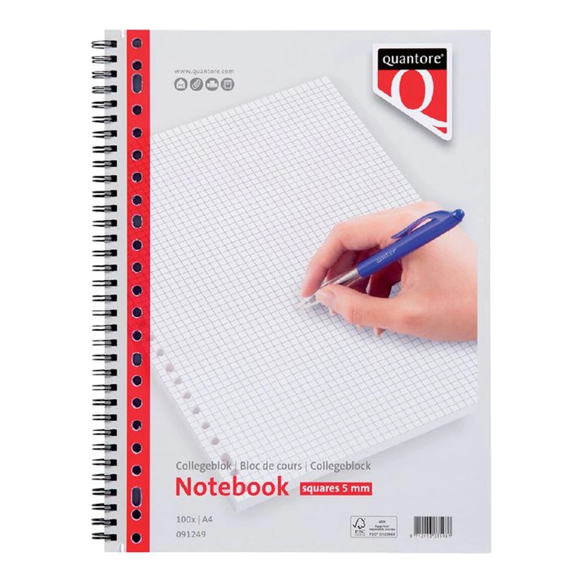 Quantore A4 collegeblok 23-gaats, geruit 5 mm, 70 gr/m² (100 vellen)