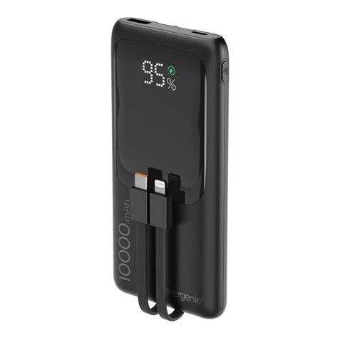 Powerbank snellader 10.000 mAh met USB-A/USB-C kabel zwart (20W)