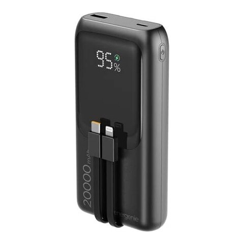 Powerbank snellader 20.000 mAh met USB-A/USB-C kabel zwart (20W)