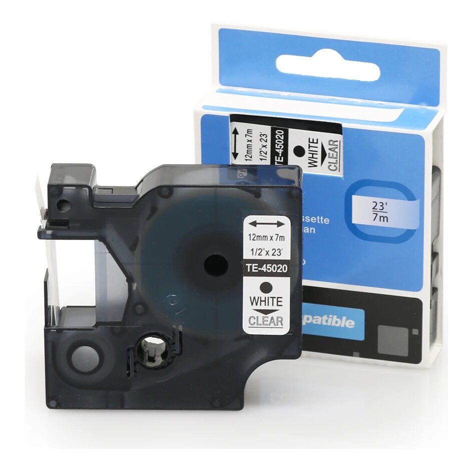 Huismerk Dymo 45020 (S0720600) tape wit op transparant (12 mm)