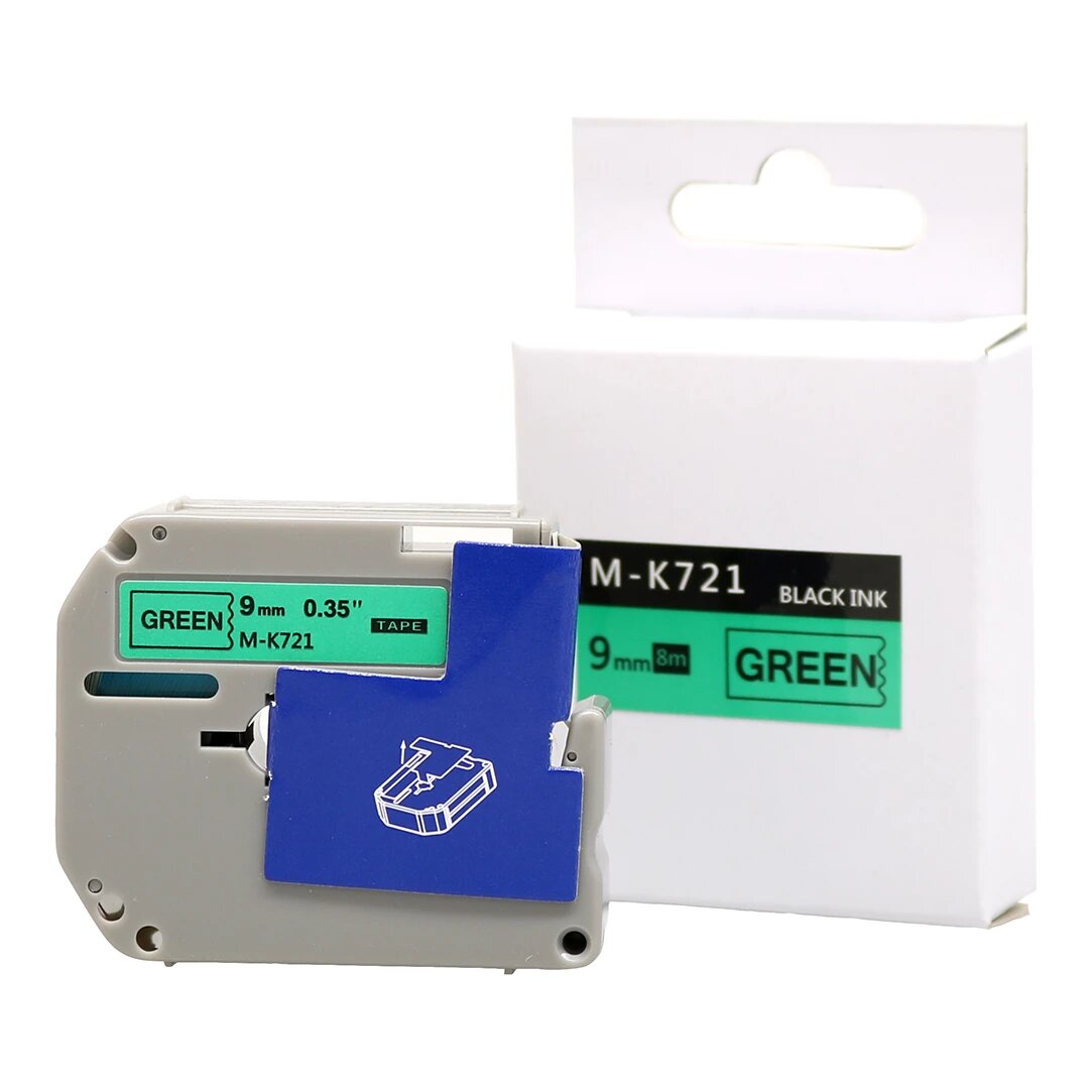 Huismerk Brother M-K721 tape zwart op groen (9 mm)