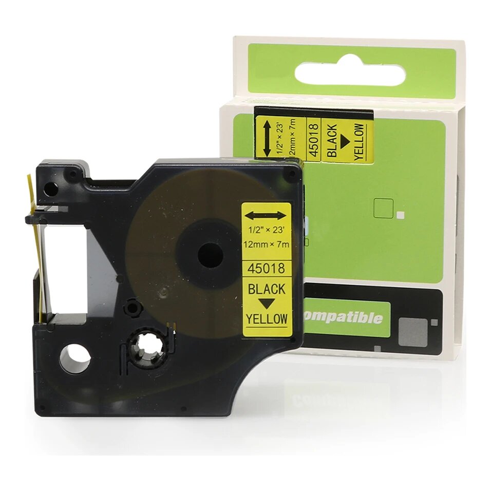 Huismerk Dymo 45018 (S0720580) tape zwart op geel (12 mm)