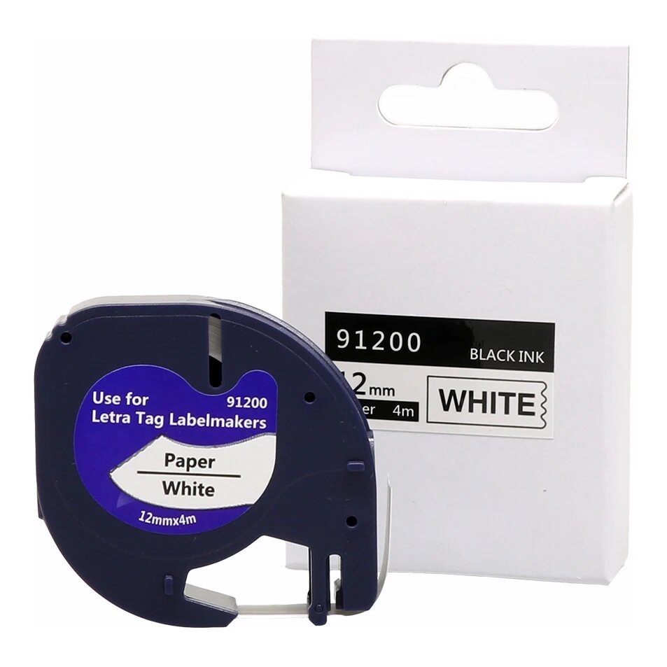 Huismerk Dymo 91200 (S0721510) papier tape zwart op wit (12 mm)
