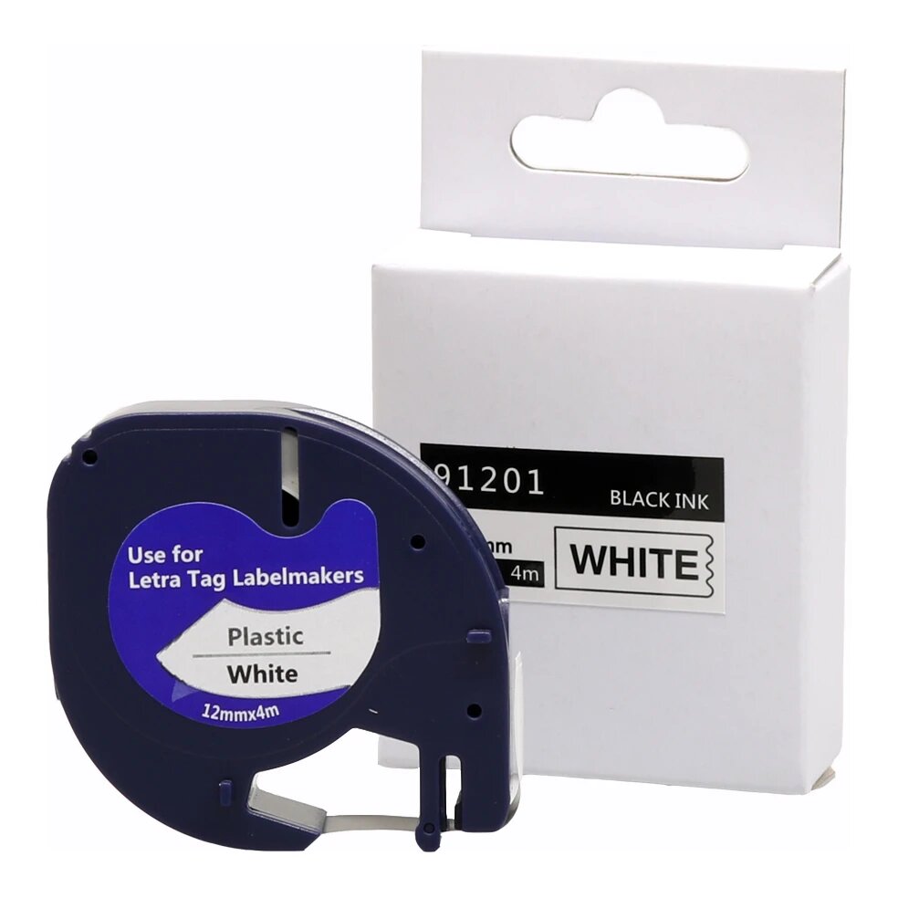 Huismerk Dymo 91201 (S0721610) plastic tape zwart op wit (12 mm)