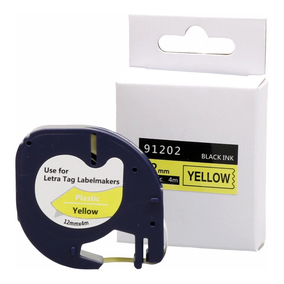 Huismerk Dymo 91202 (S0721620) plastic tape zwart op geel (12 mm)