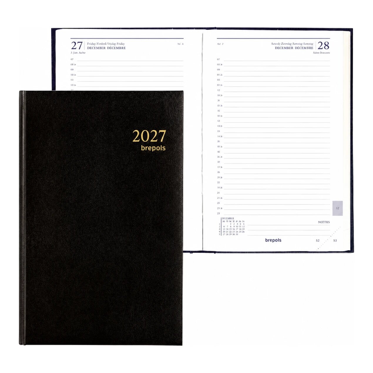 Brepols businesstimer agenda met halfuurindeling 4-talig 2027 (1 dag per pagina) 