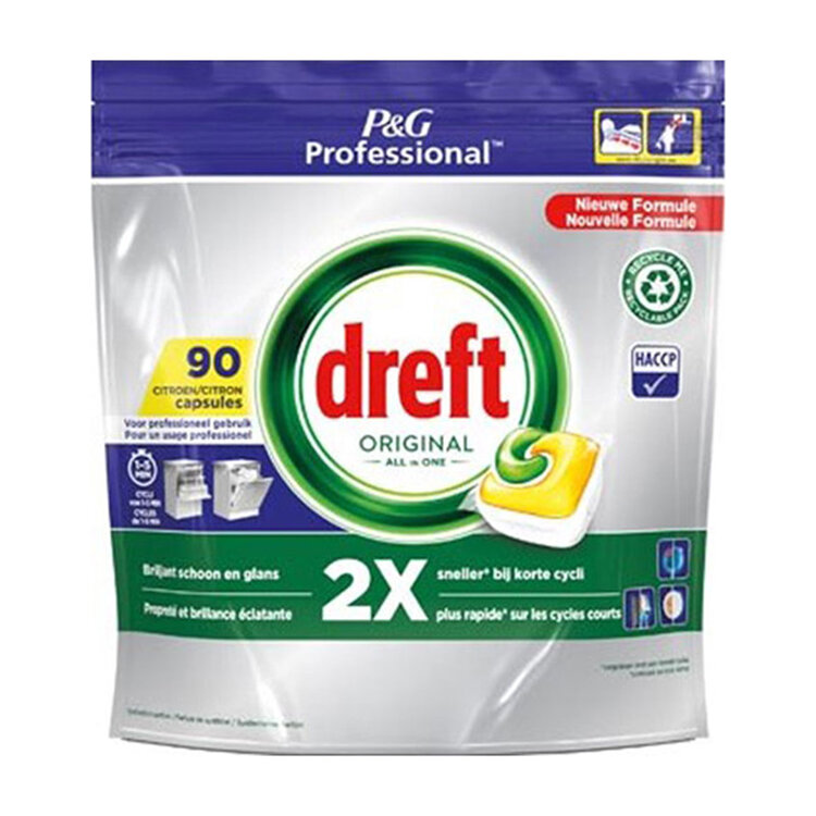 Dreft Professional All-in-One vaatwastabletten Lemon (90 tabs)